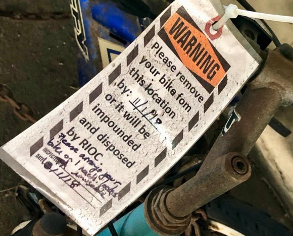 Did RIOC Abandon Its Abandoned Bike Policy? Tag left while RIOC program was still operative, not accumulating dust.